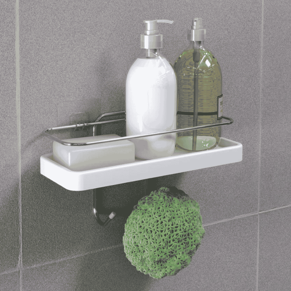 Suporte Shampoo Retangular com Ganchos Branco Stolf