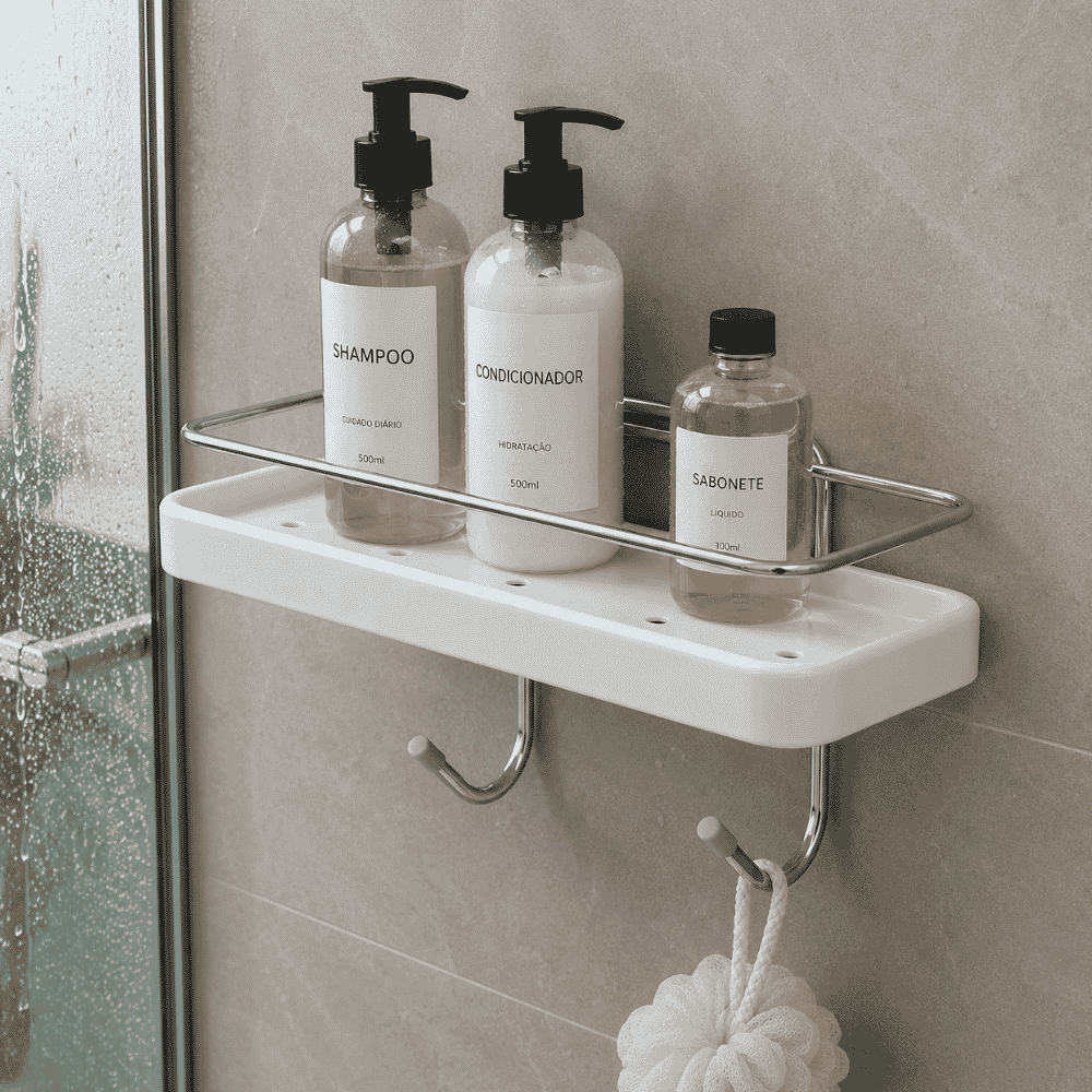 Suporte Shampoo Retangular com Ganchos Branco Stolf