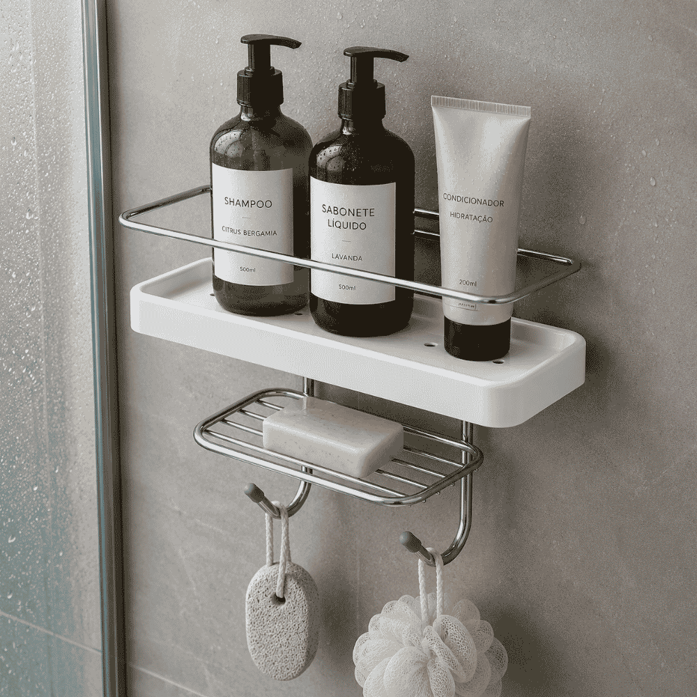 Suporte Shampoo e Sabonete Retangular Branco Stolf