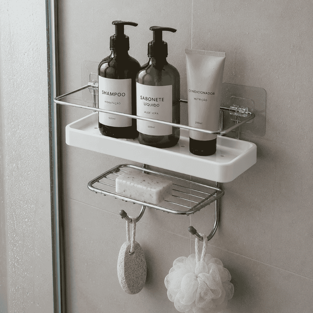 Suporte Shampoo e Sabonete Retangular Branco Stolf