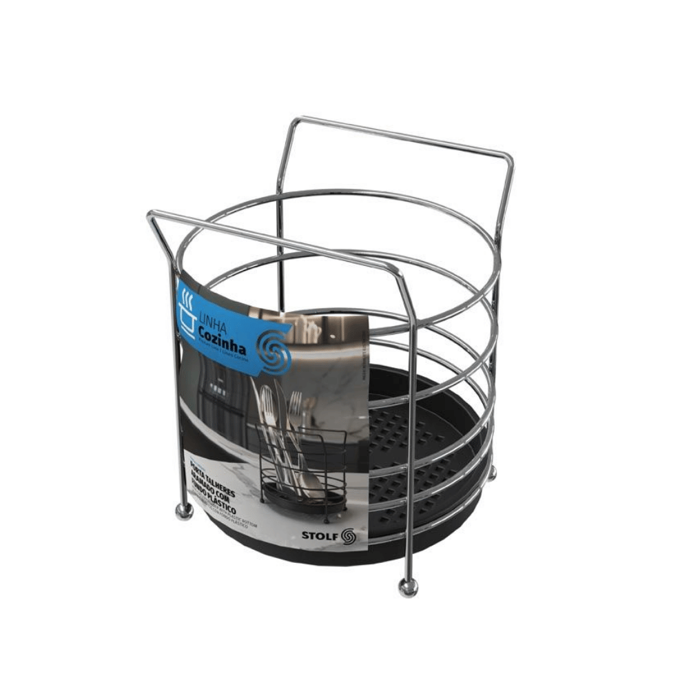 Porta Talheres Aramado com Fundo Plástico Preto Stolf