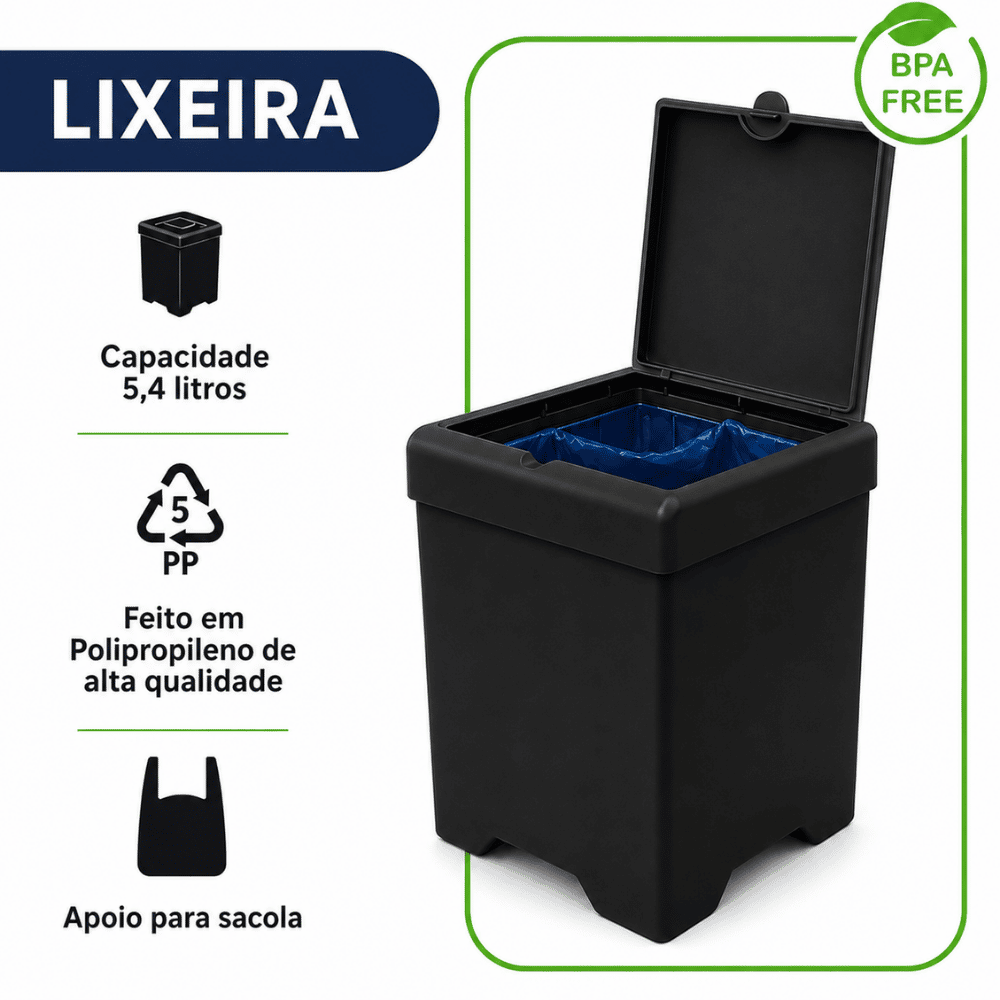 Lixeira Smile 5,4 Litros Preta Stolf