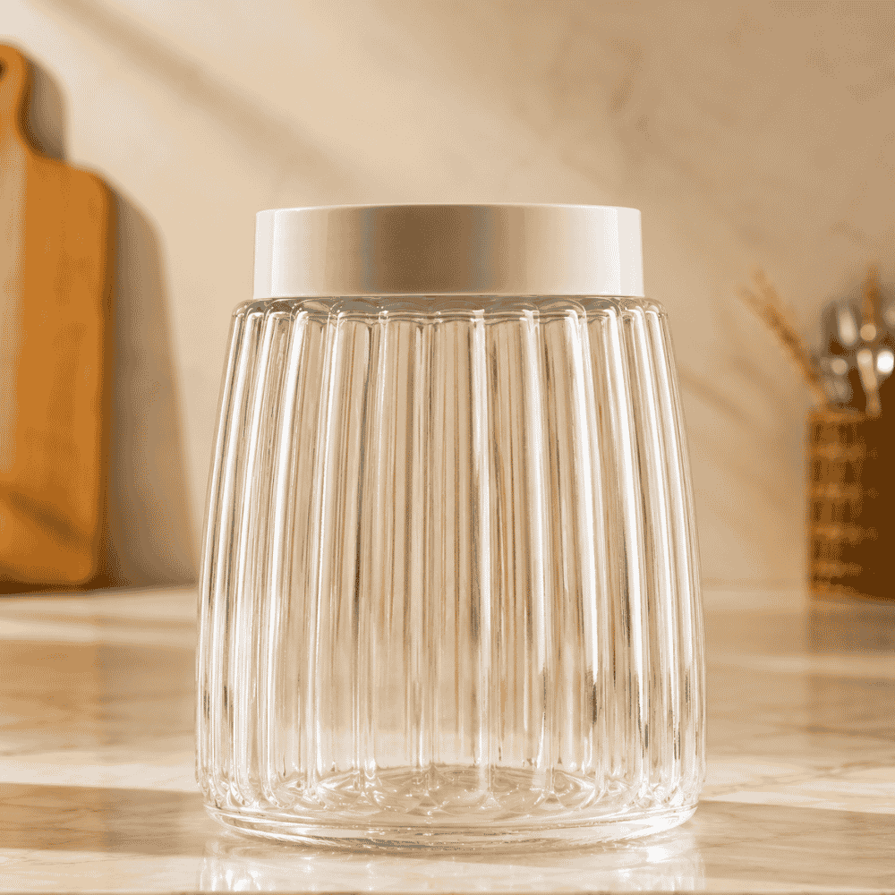 Pote com Tampa Bege 790ml Vidro Coliseu