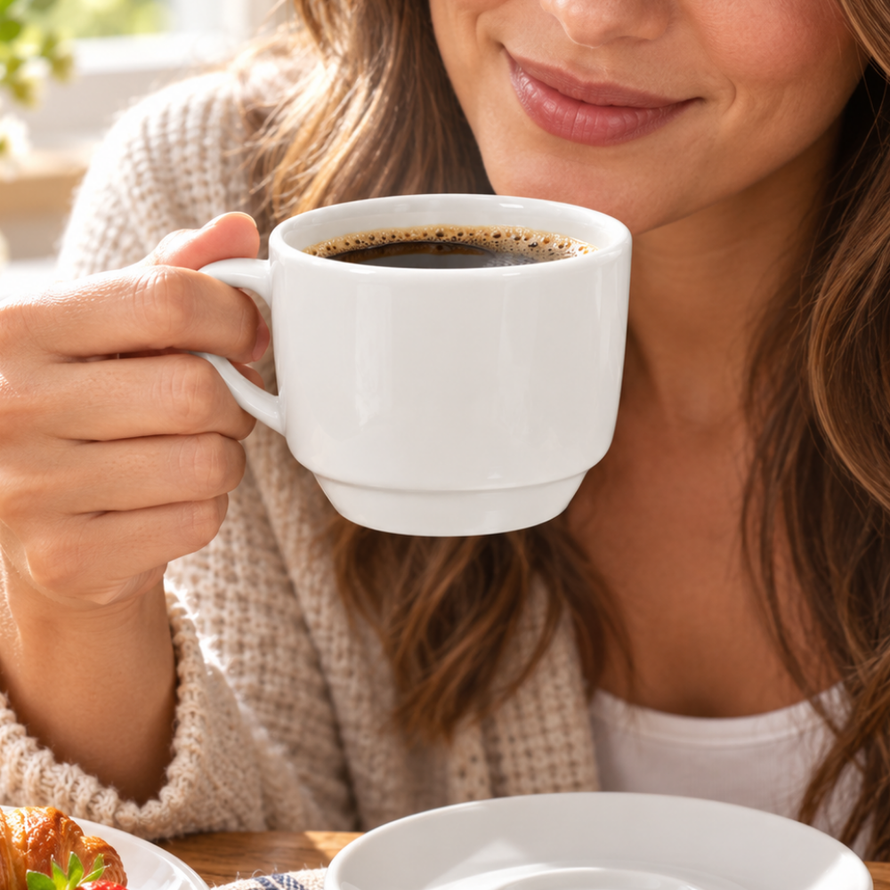 Xícara de Chá com Pires Empilhável Branca 195ml RR Porcelanas