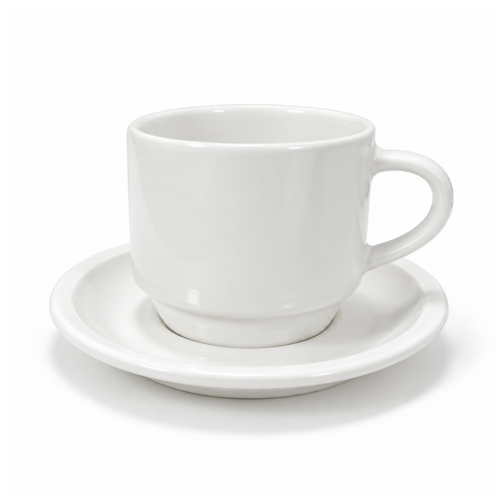 Xícara de Chá com Pires Empilhável Branca 195ml RR Porcelanas