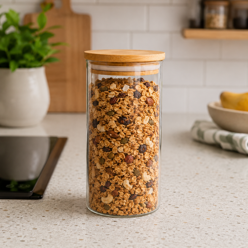 Pote Hermético em Vidro com Tampa de Bambu 400ml Linx