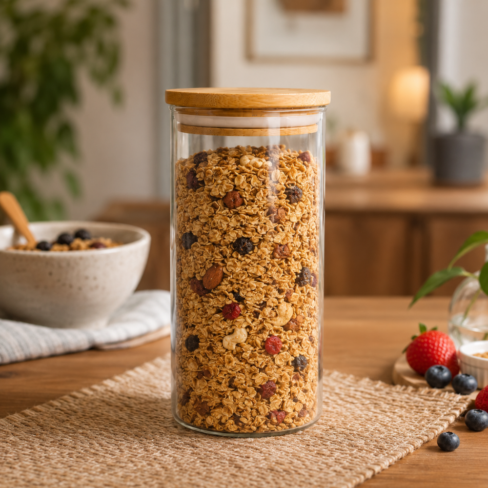 Pote Hermético em Vidro com Tampa de Bambu 400ml Linx