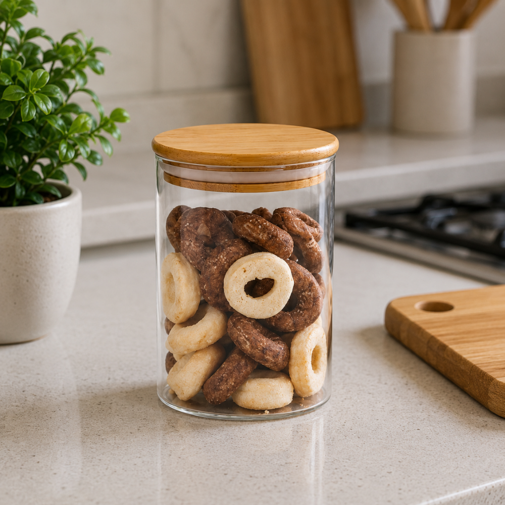 Pote Hermético em Vidro com Tampa de Bambu 450ml Linx