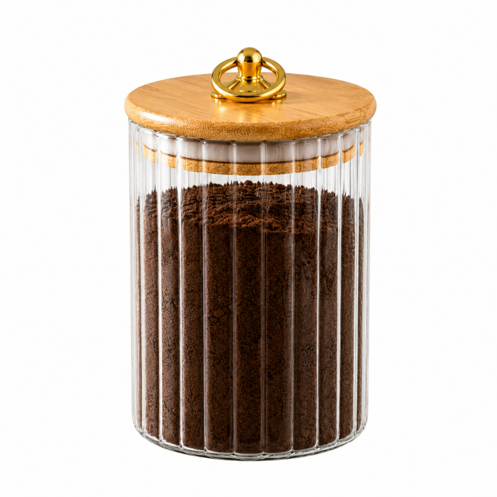 Pote Hermético em Vidro Canelado com Tampa de Bambu 900ml Linx
