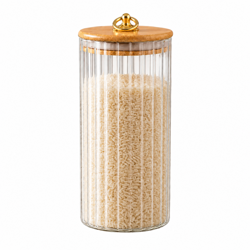 Pote Hermético em Vidro Canelado com Tampa de Bambu 1050ml Linx