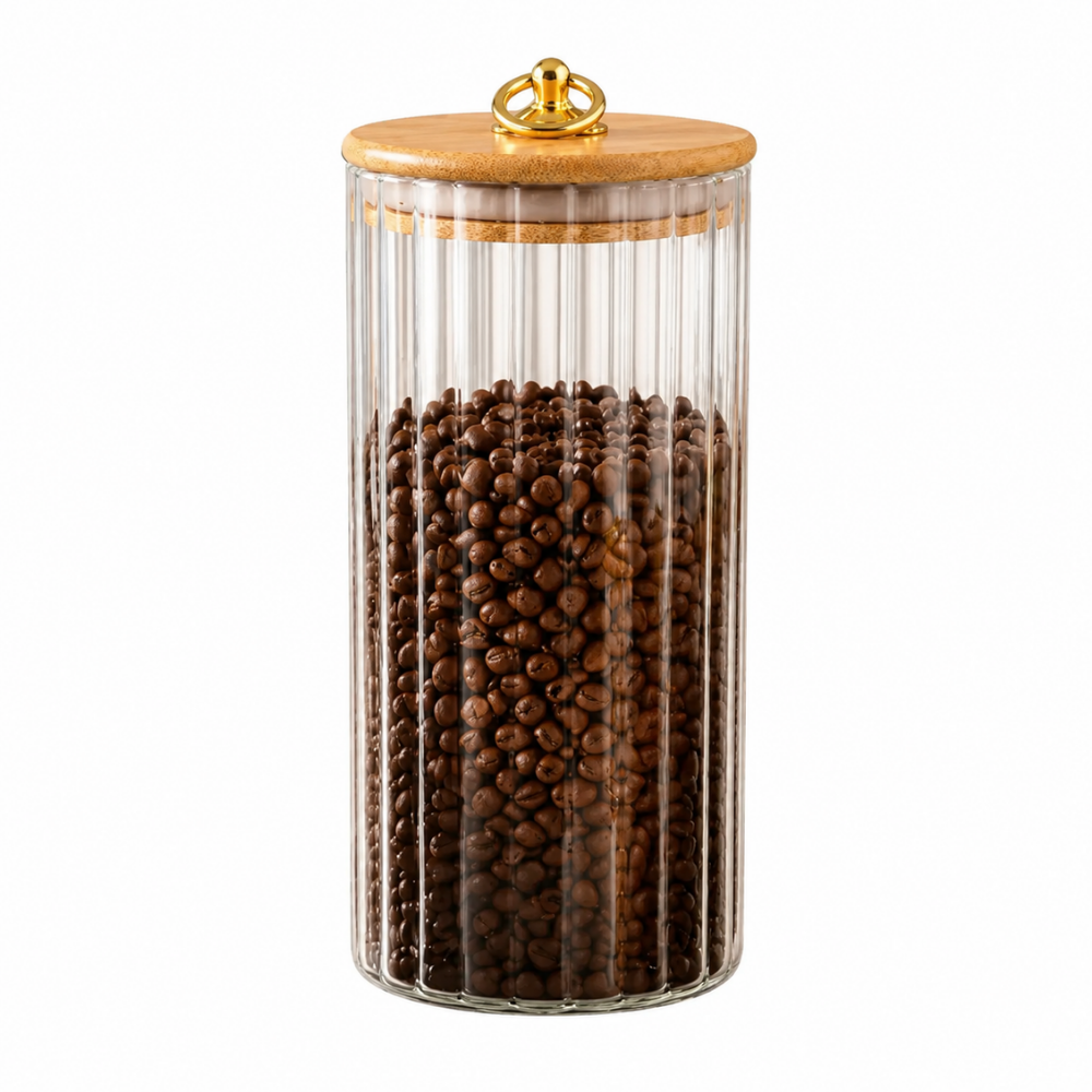 Pote Hermético em Vidro Canelado com Tampa de Bambu 1350ml Linx