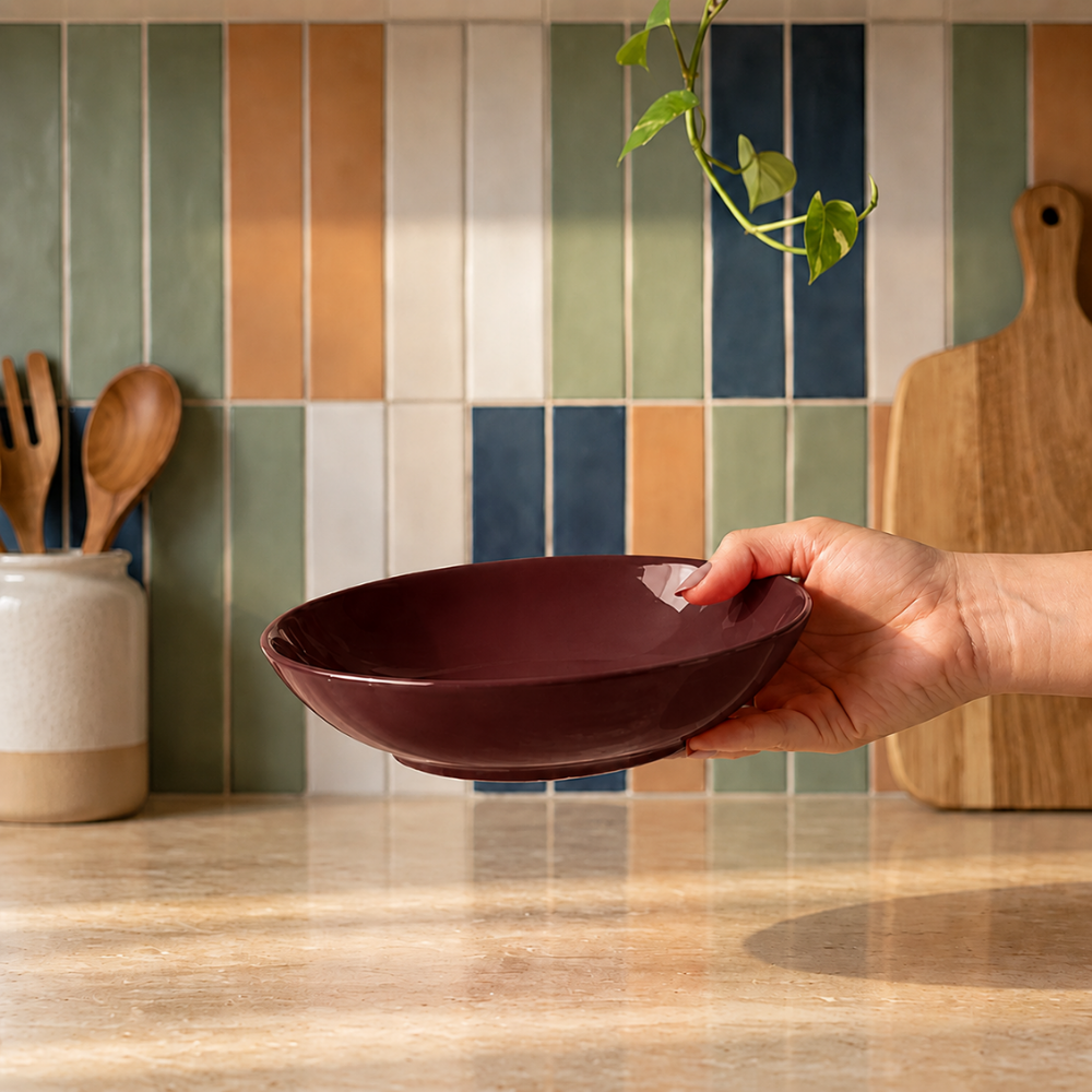 Prato Fundo Mix and Match em Porcelana 19,5cm Marrom Full Fit