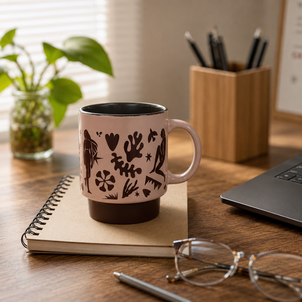 Caneca Empilhável Murale em Cerâmica 300ml Marrom Full Fit