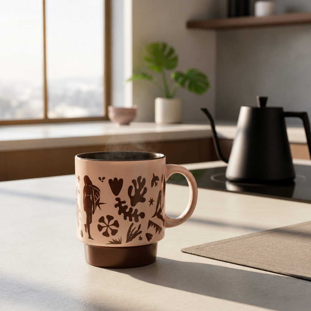 Caneca Empilhável Murale em Cerâmica 300ml Marrom Full Fit