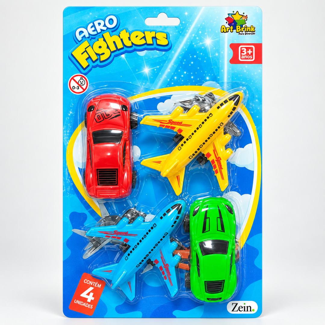 Coleção Veículos 4 Pcs Roda Zein
