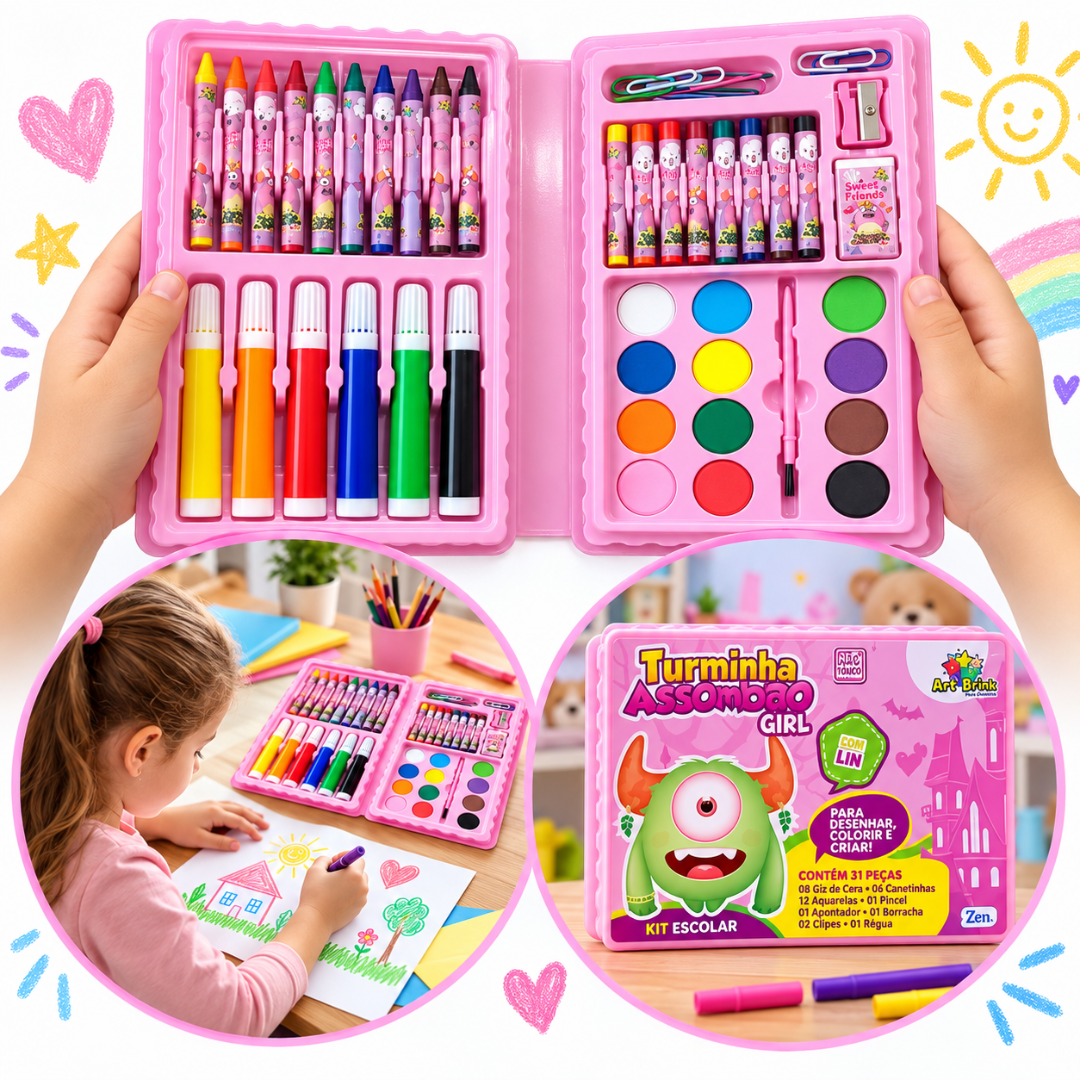 Kit Escolar Maleta com 31 Peças Rosa Zein