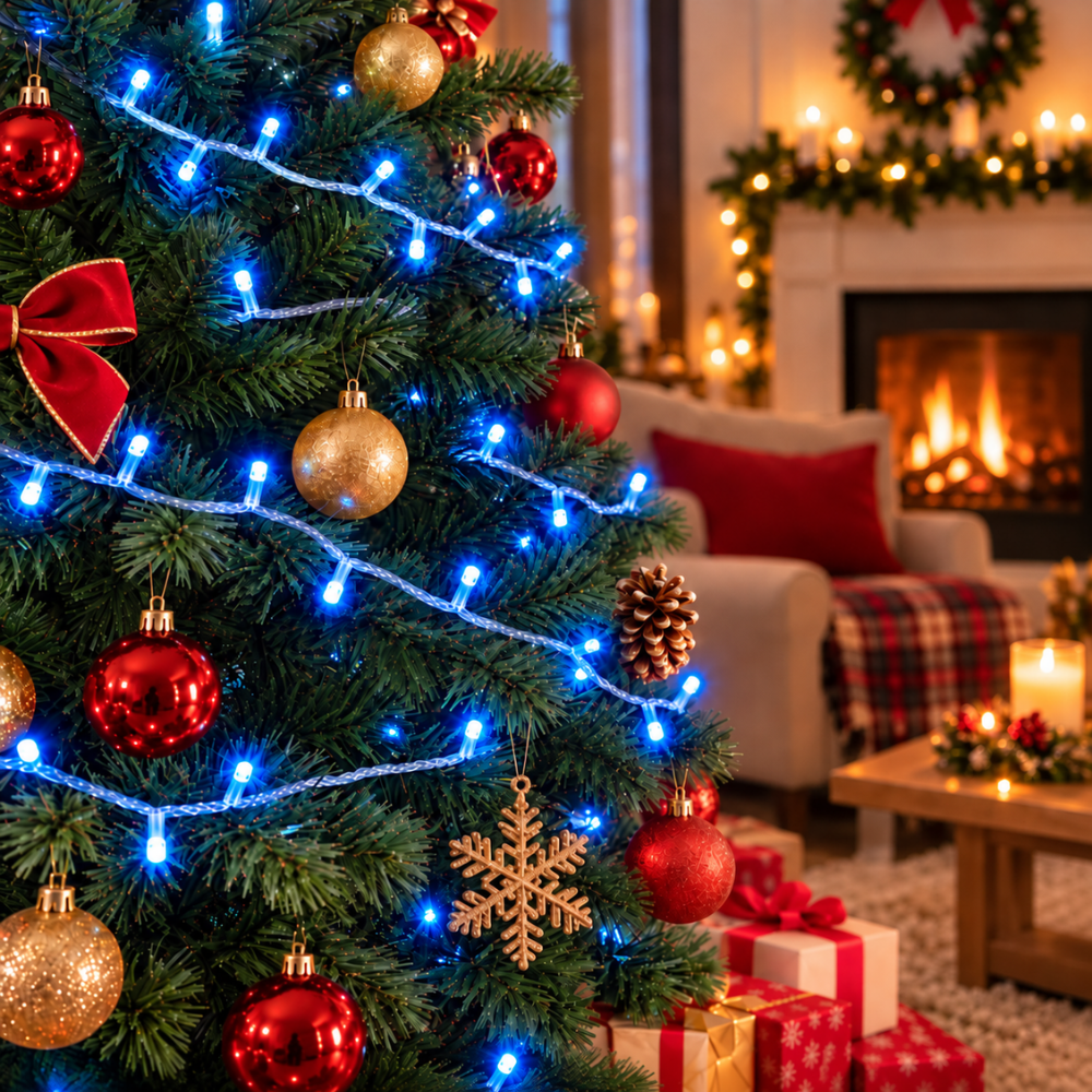 Pisca-Pisca de Natal 100 LEDs Azuis Fio Transparente 8 m 127V Rio Master