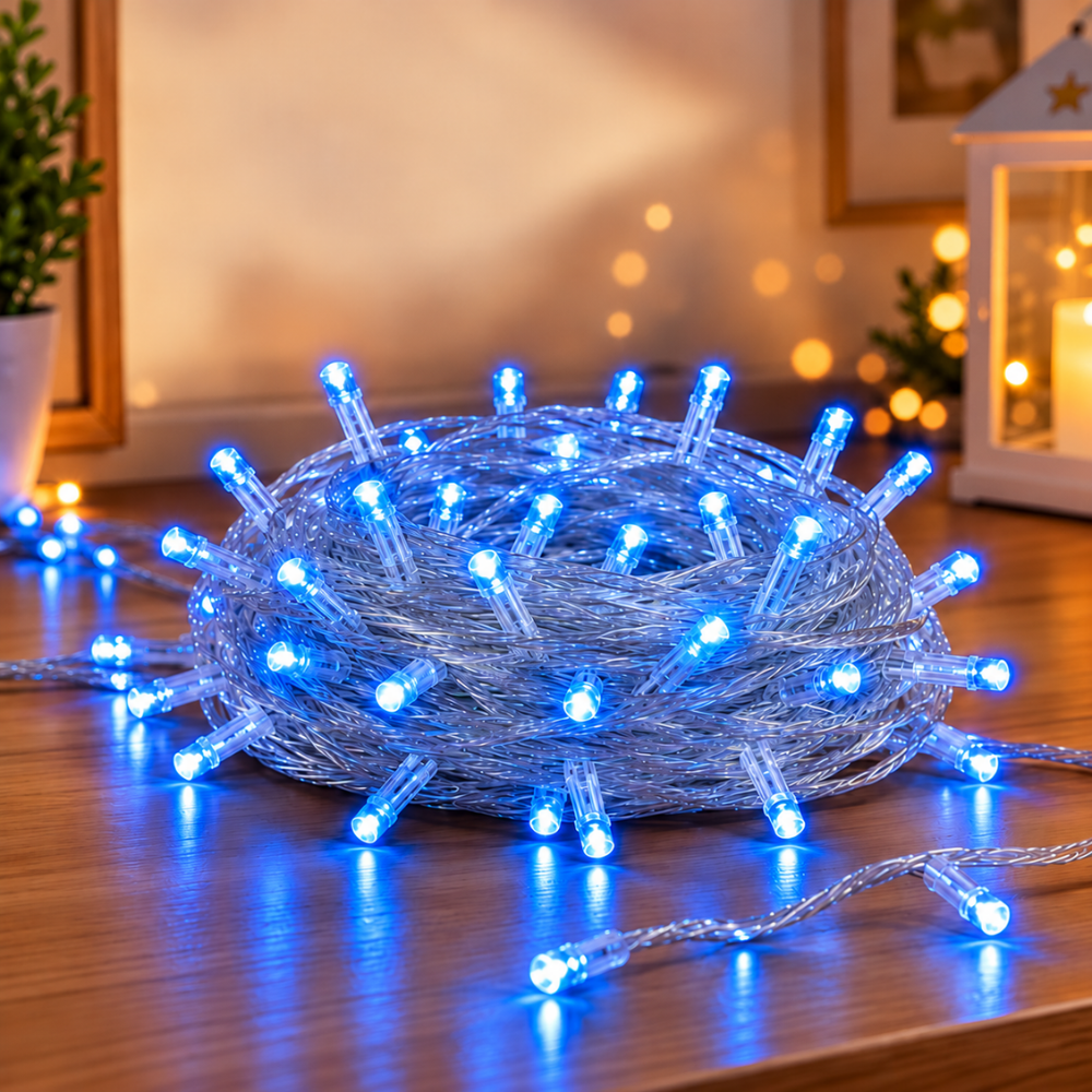 Pisca-Pisca de Natal 100 LEDs Azuis Fio Transparente 8 m 127V Rio Master
