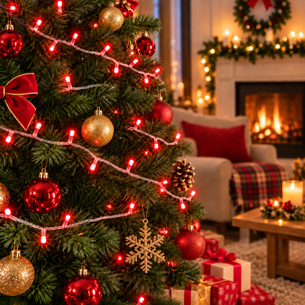 Pisca-Pisca de Natal 100 LEDs Vermelhos Fio Transparente 8 m 127V Rio Master