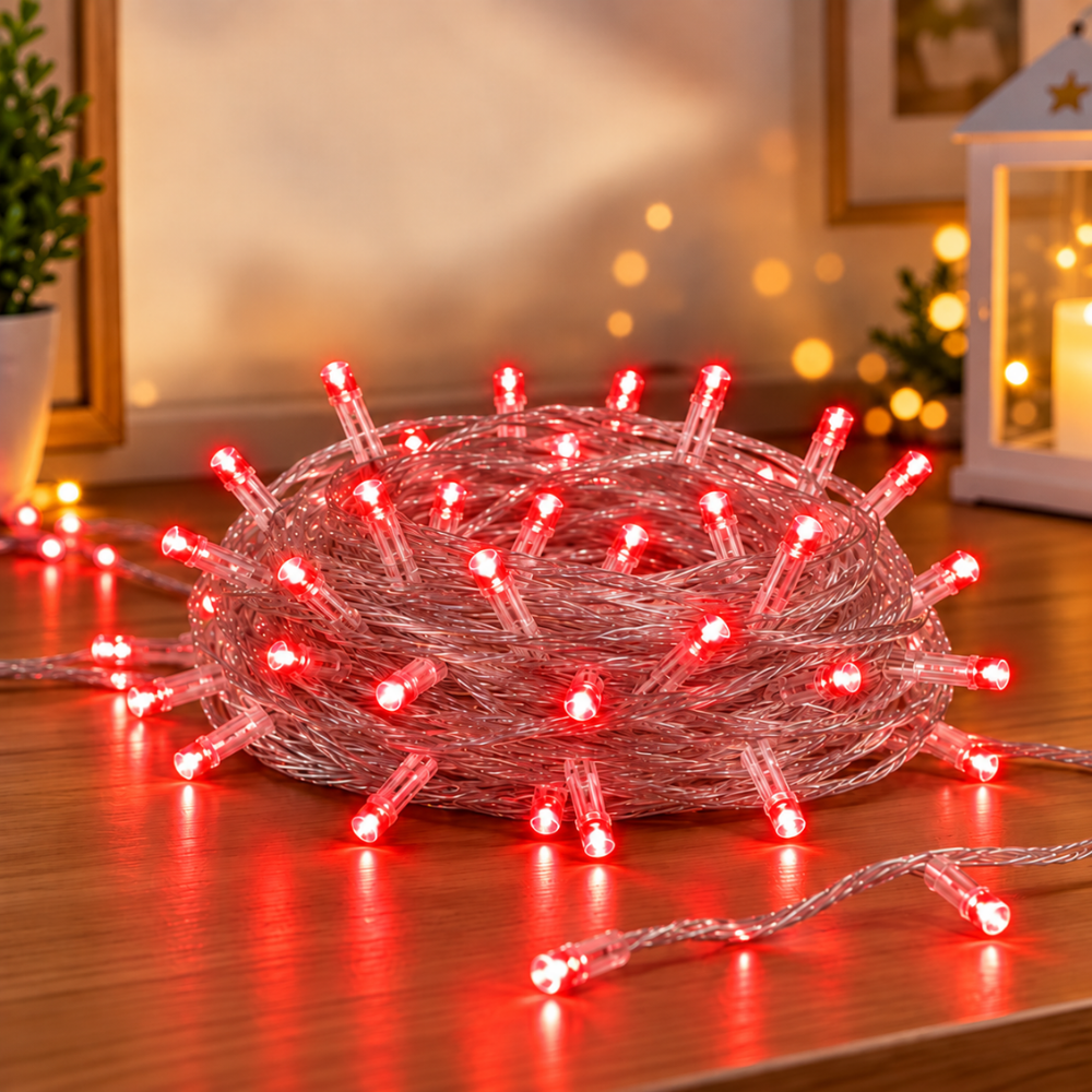 Pisca-Pisca de Natal 100 LEDs Vermelhos Fio Transparente 8 m 127V Rio Master