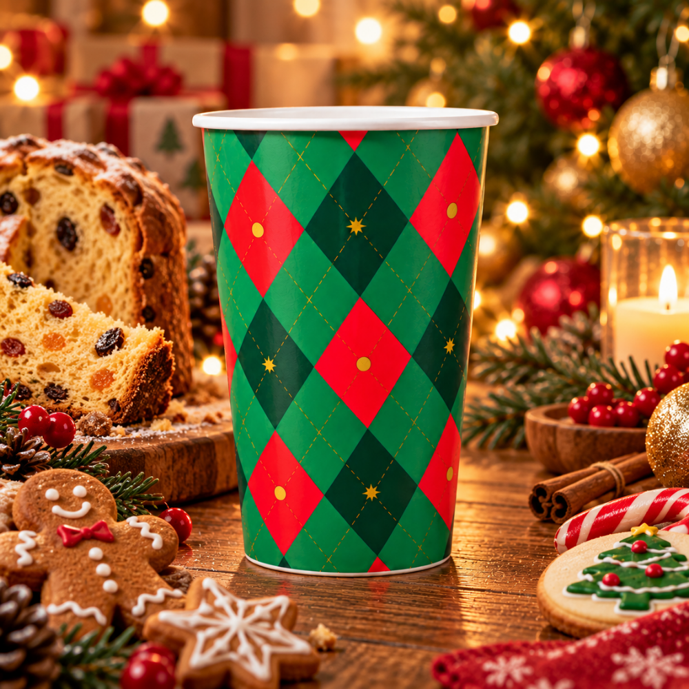 Copo Plástico de Natal Xadrez 420ml Rio Master