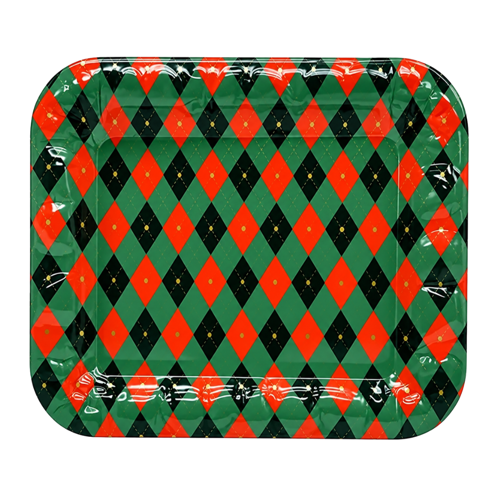 Bandeja Plástica Retangular Xadrez Vermelho e Verde 37,5cm Rio Master