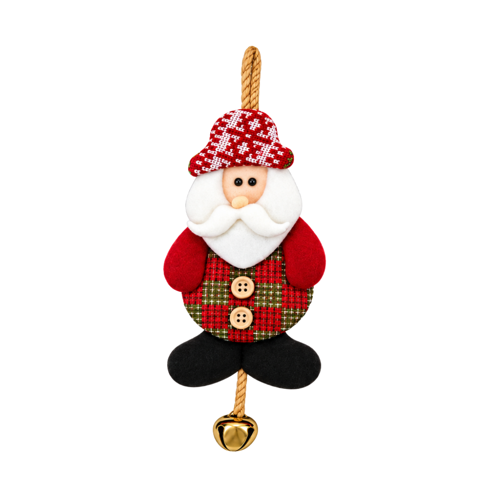 Pendente Boneco Natalino Xadrez Vermelho com Guizo 10x24cm Rio Master