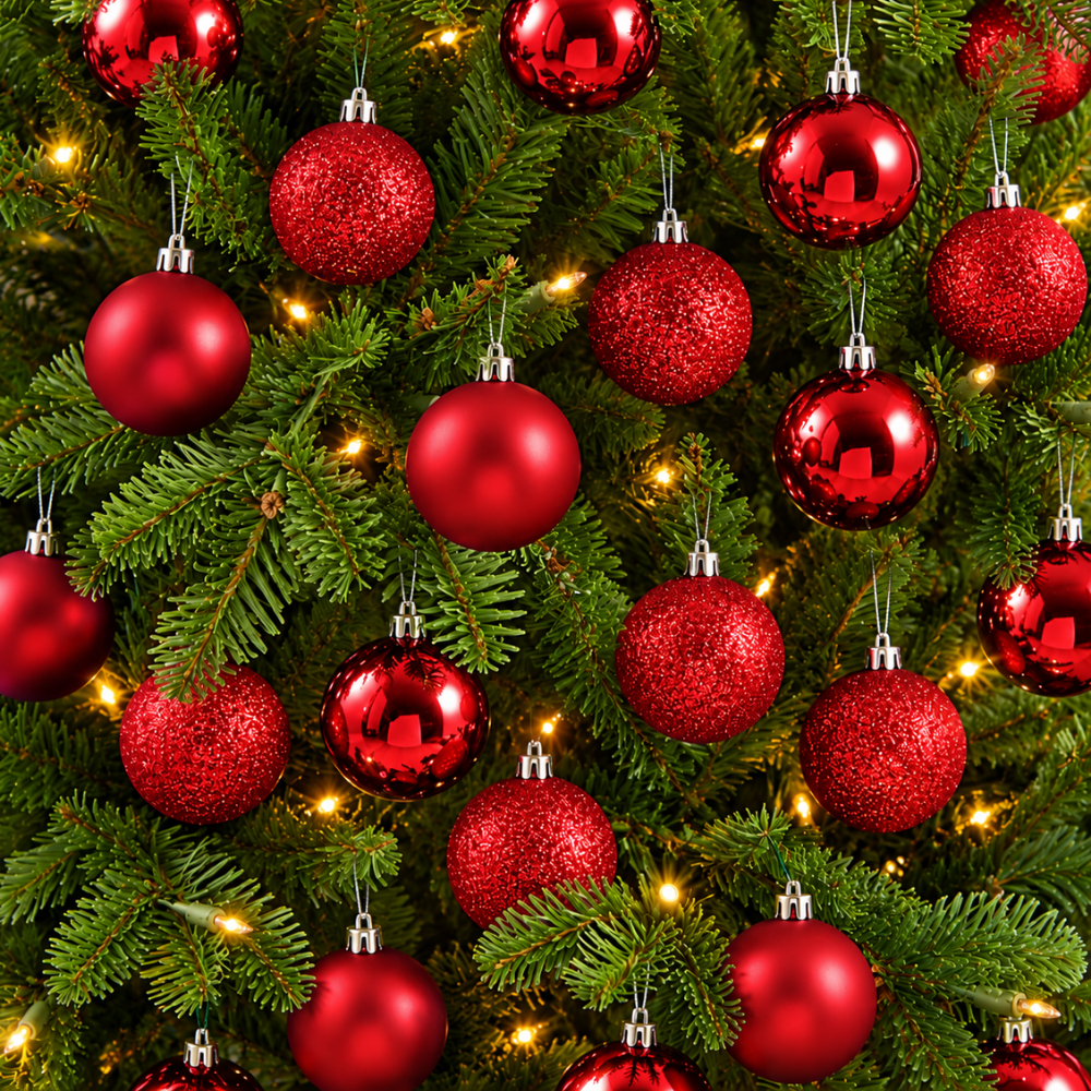 Bola de Natal Mista Fosca Lisa Glitter Vermelha 5 cm 12 Peças Rio Master