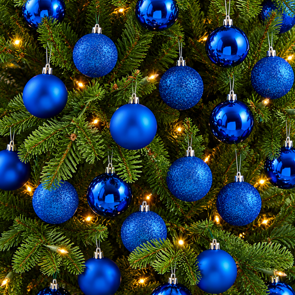 Bola de Natal Mista Fosca Lisa Glitter Azul 7 cm 6 Peças Rio Master