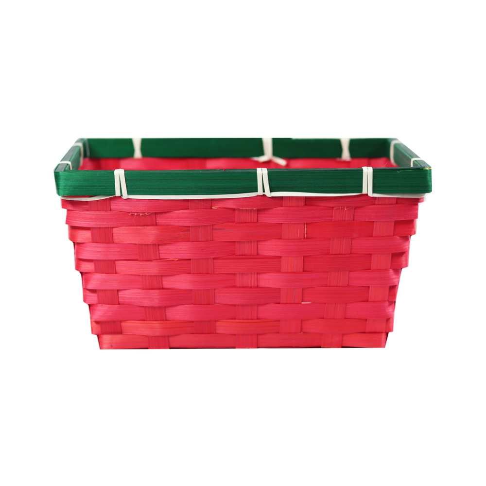 Cesto de Bambu Quadrado Natalino Vermelho e Verde Rio Master