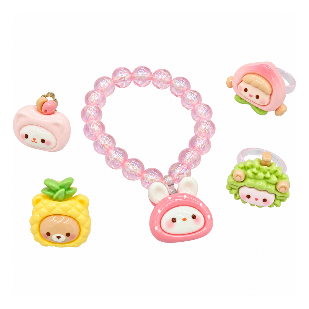 Kit Pulseira, Brinco e Anel Infantil DM Brasil