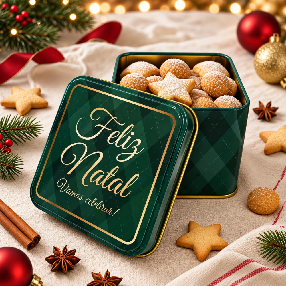 Lata Decorativa de Natal Quadrada 8x8x6,3cm Multiart