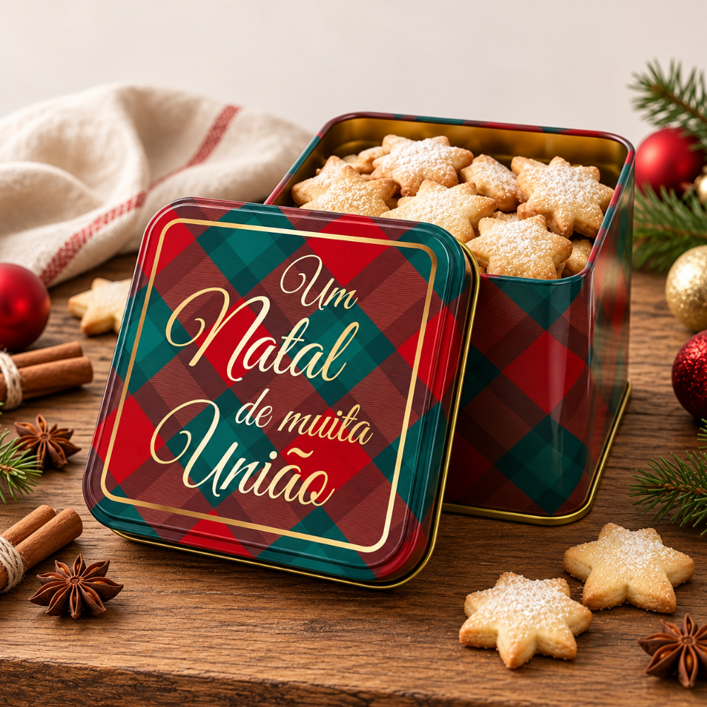 Lata Decorativa de Natal Quadrada 8x8x6,3cm Multiart