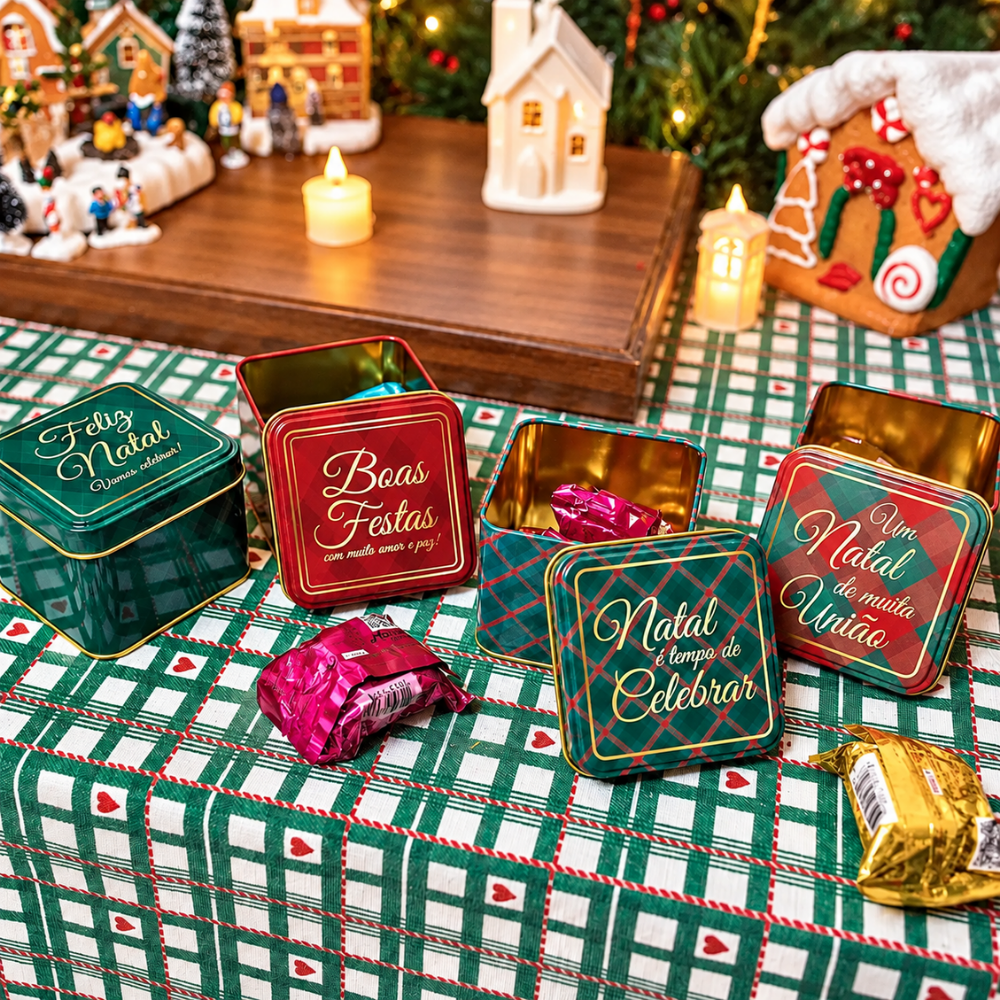 Lata Decorativa de Natal Quadrada 8x8x6,3cm Multiart