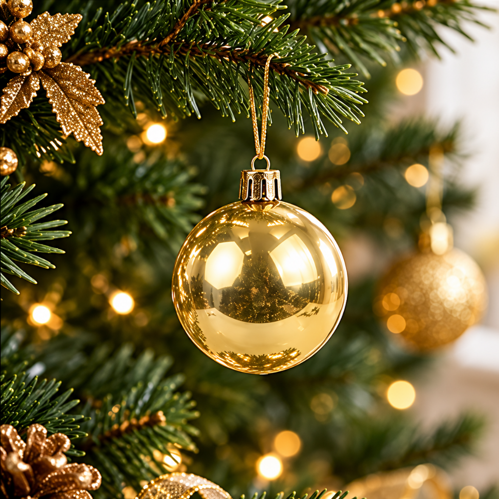 Bola Decorativa para Árvore de Natal Dourada Lisa 3cm 6 Peças Multiart