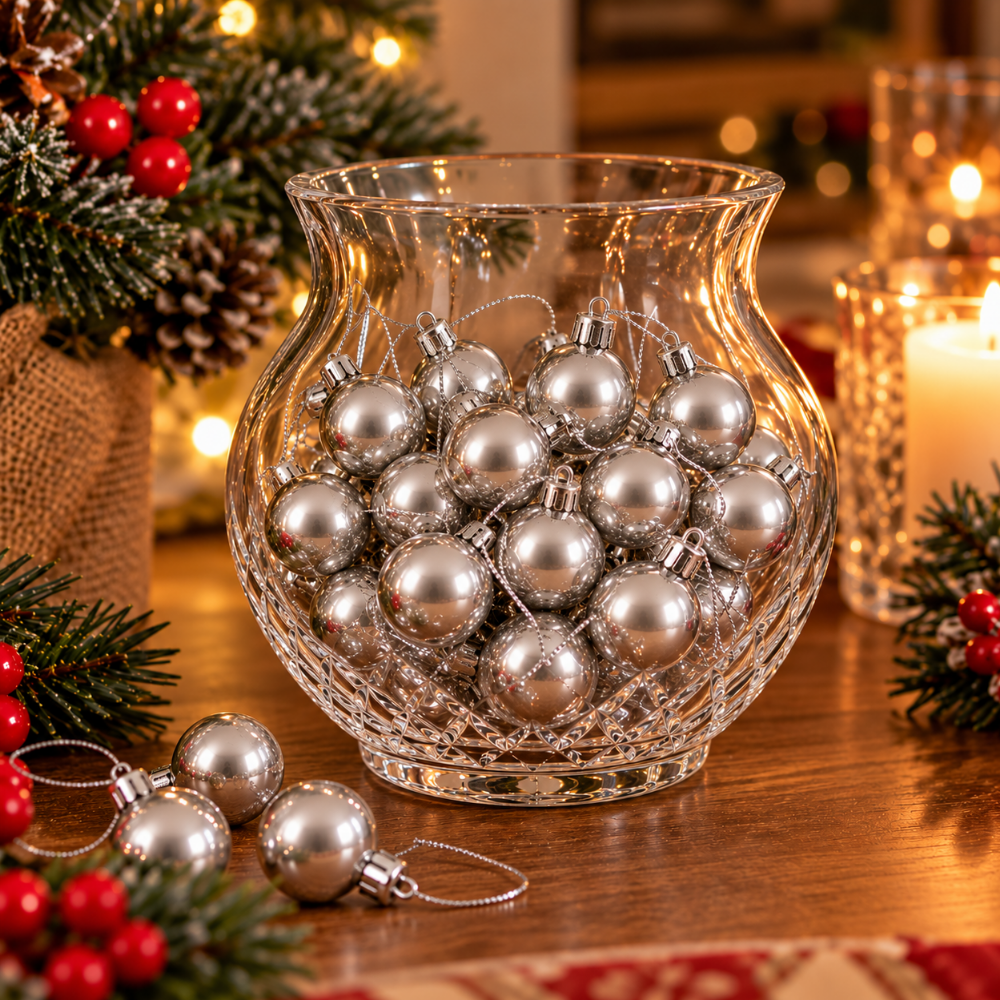 Bola Decorativa para Árvore de Natal Prata Lisa 4cm 4 Peças Multiart