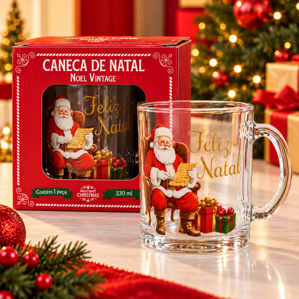 Caneca Decorada de Natal Papai Noel 330ml Multiart