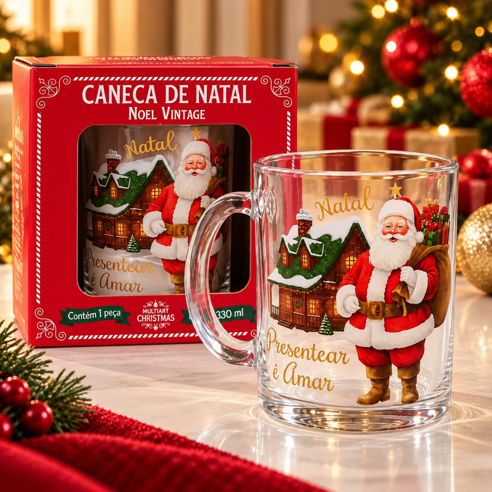 Caneca Decorada de Natal Papai Noel 330ml Multiart