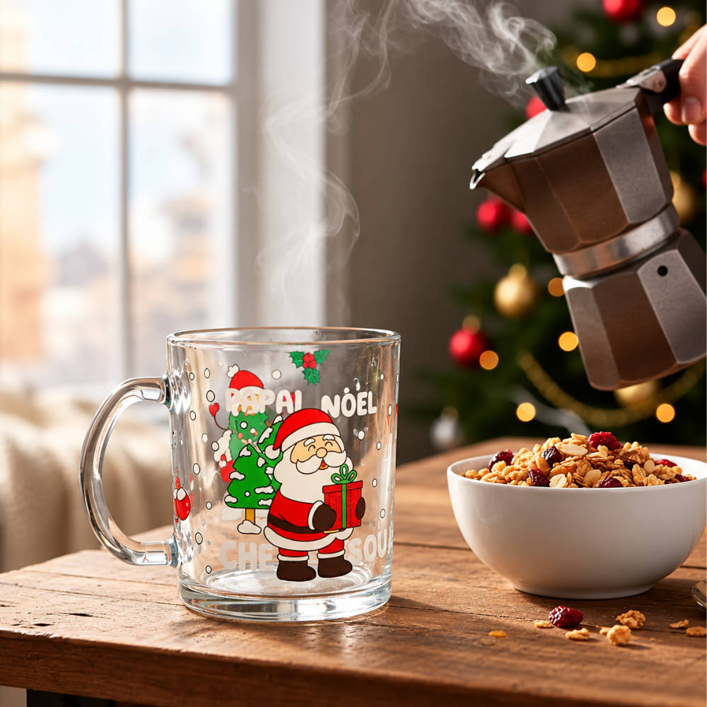 Caneca Decorada de Natal Papai Noel e Presentes 330ml Multiart