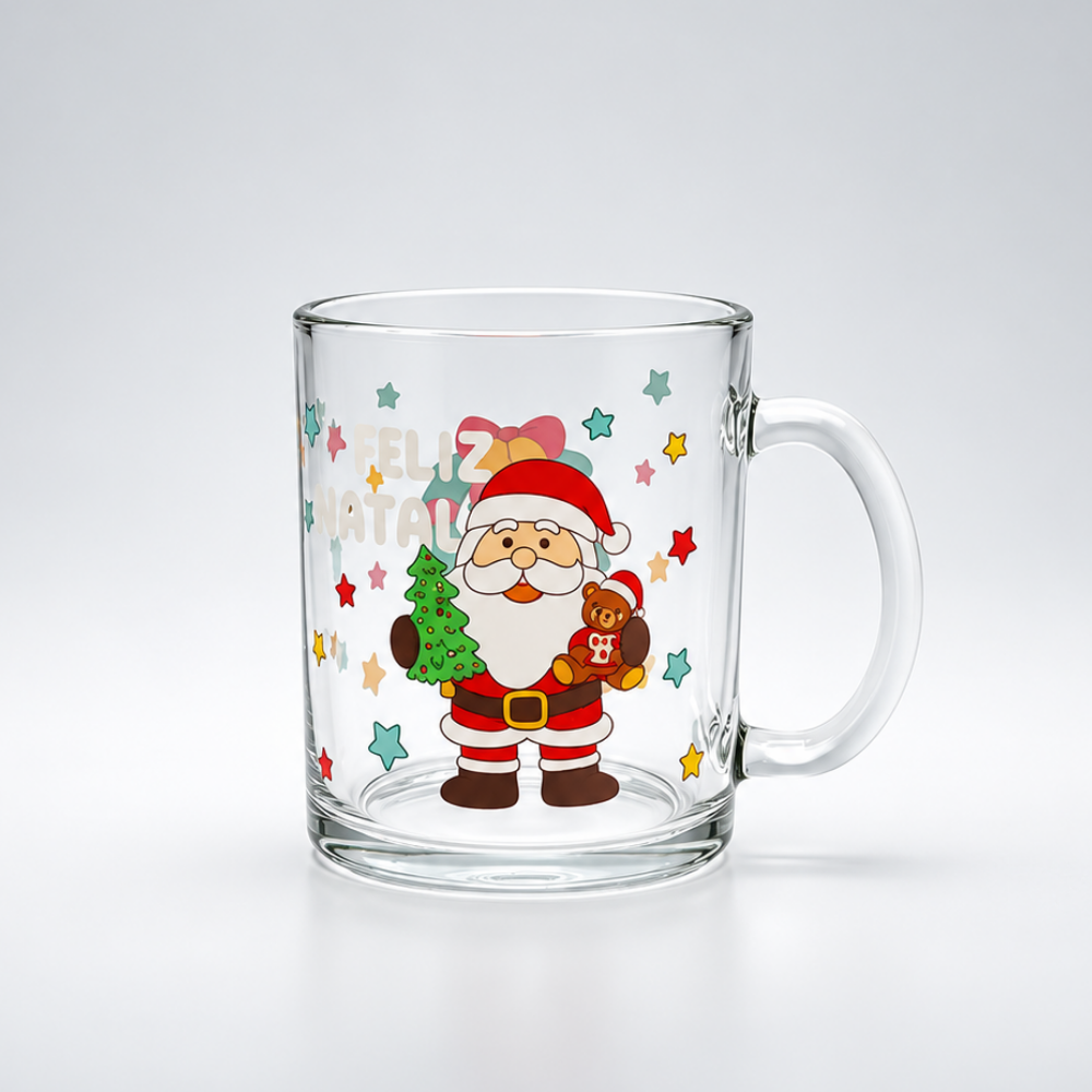 Caneca Decorada de Natal Papai Noel e Presentes 330ml Multiart