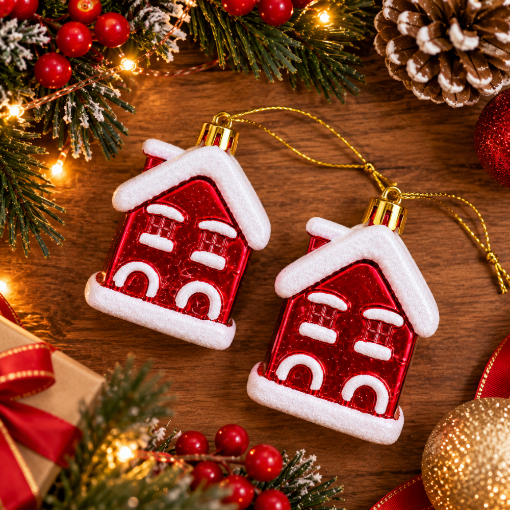 Casinhas Decorativas de Natal 5x6cm 2 Peças Multiart