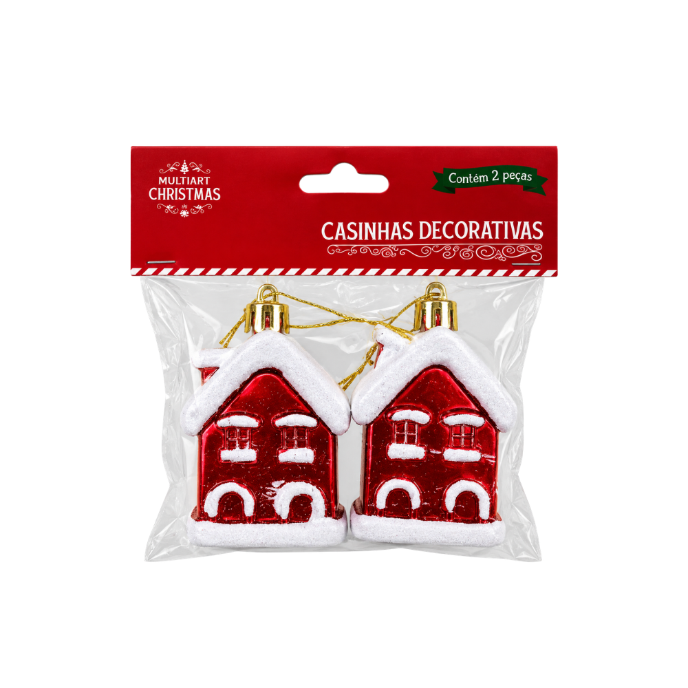 Casinhas Decorativas de Natal 5x6cm 2 Peças Multiart