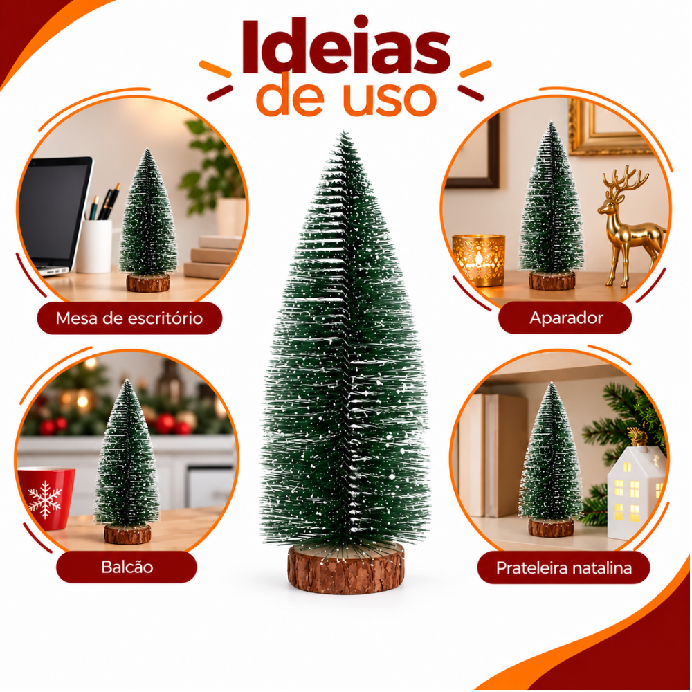 Mini Árvore de Natal Verde Nevada 30cm com Base de Madeira Multiart