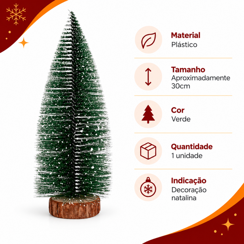 Mini Árvore de Natal Verde Nevada 30cm com Base de Madeira Multiart