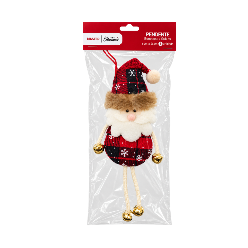 Pendente Bonecos Natalinos com Guizos 6x26cm Rio Master