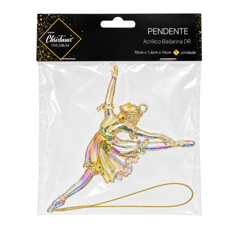 Pendente Acrílico Bailarina Natalina 10x14cm Rio Master
