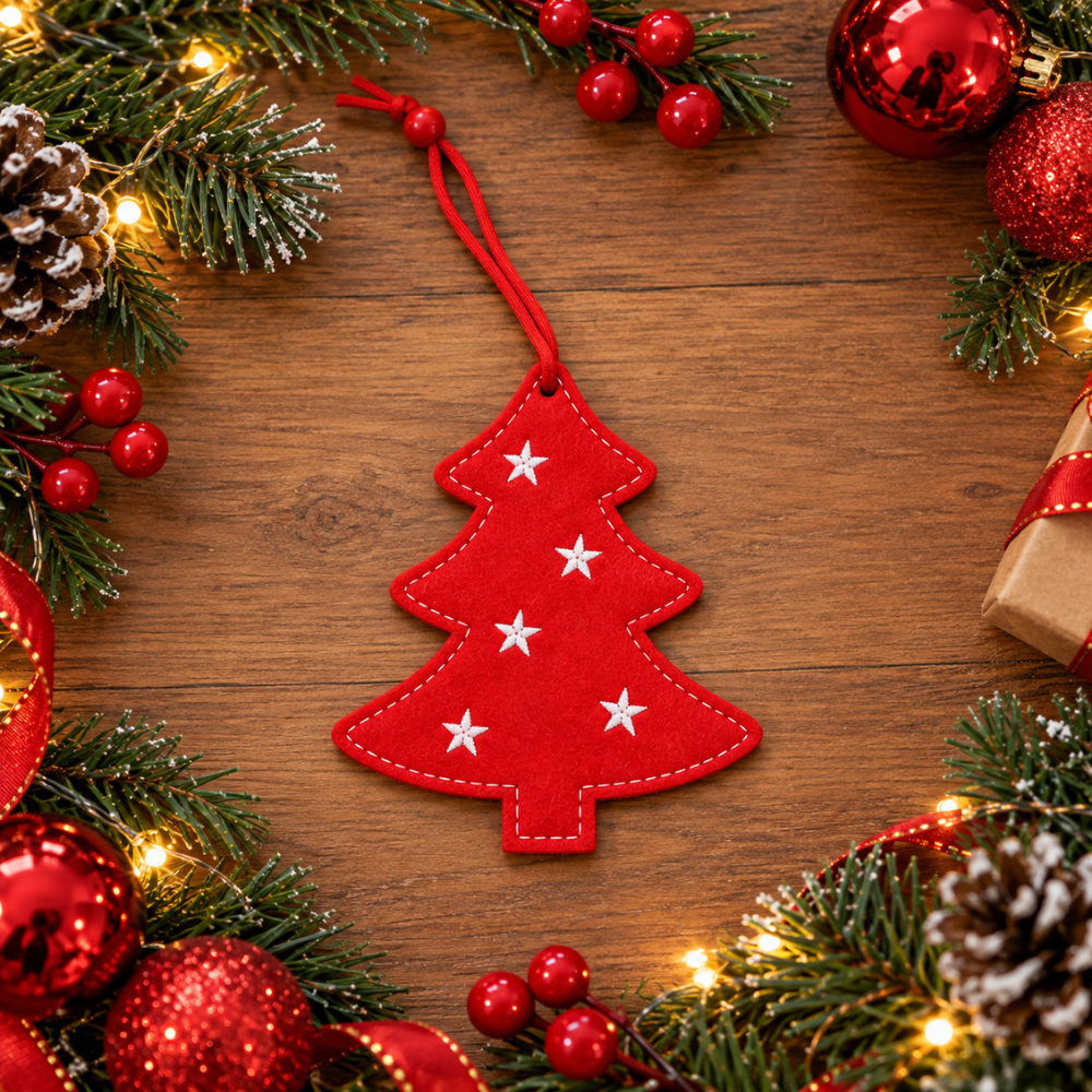 Pendente de Feltro Árvore de Natal Vermelha 10,5x12cm Rio Master