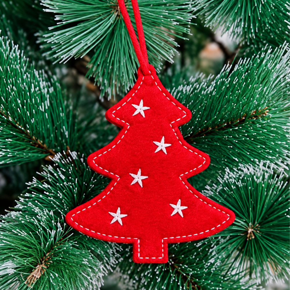 Pendente de Feltro Árvore de Natal Vermelha 10,5x12cm Rio Master