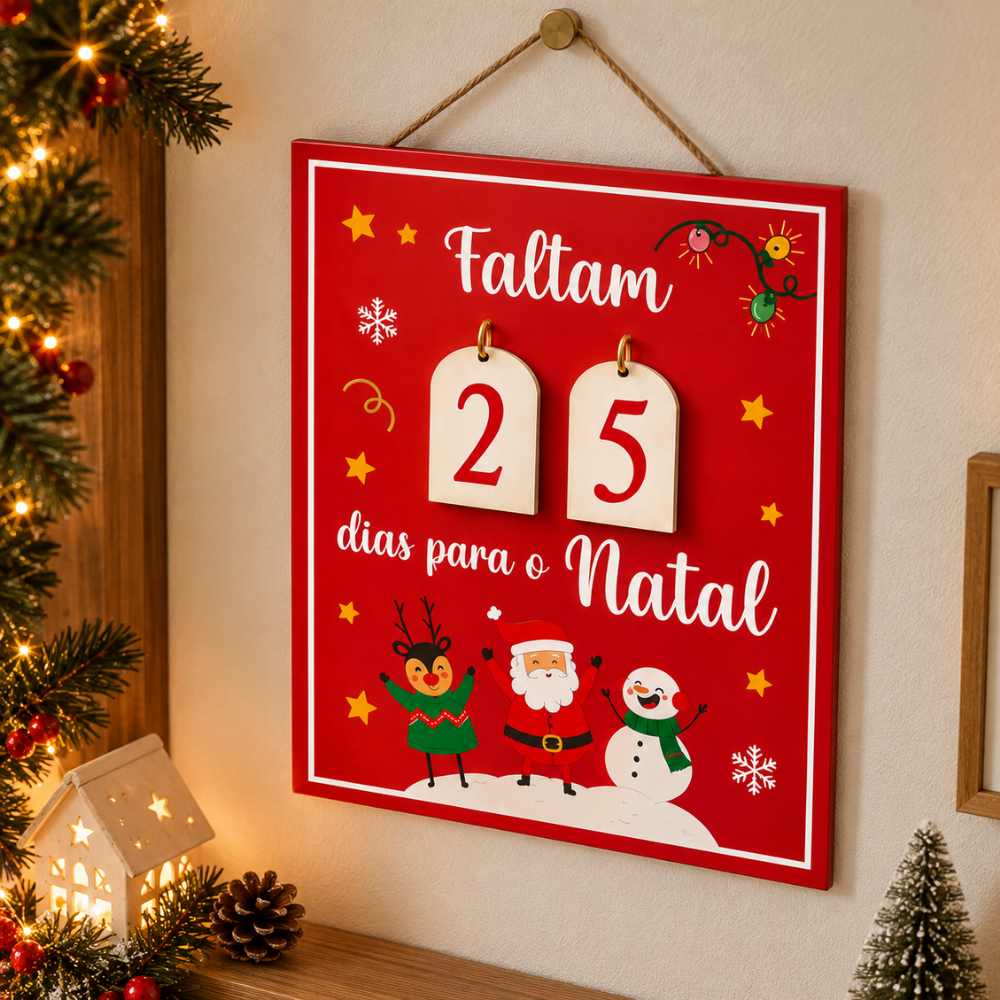 Placa Decorativa de Natal Contagem Regressiva 20x25cm Rio Master