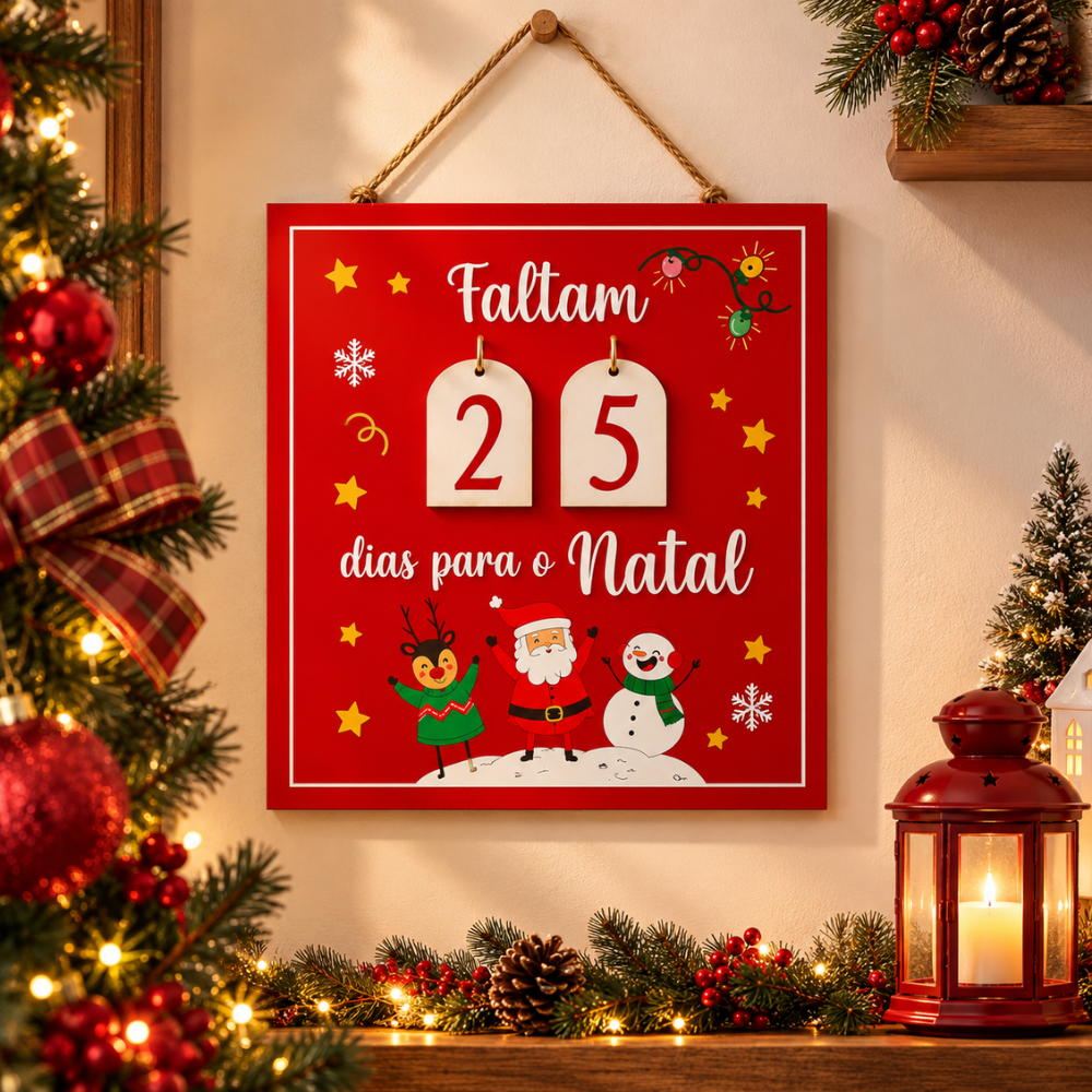 Placa Decorativa de Natal Contagem Regressiva 20x25cm Rio Master